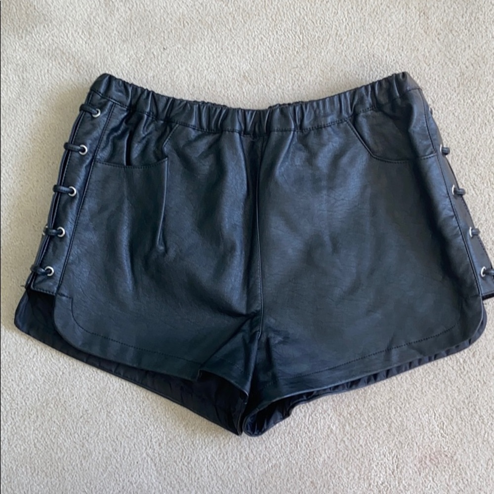 Lace Up Leather Shorts
